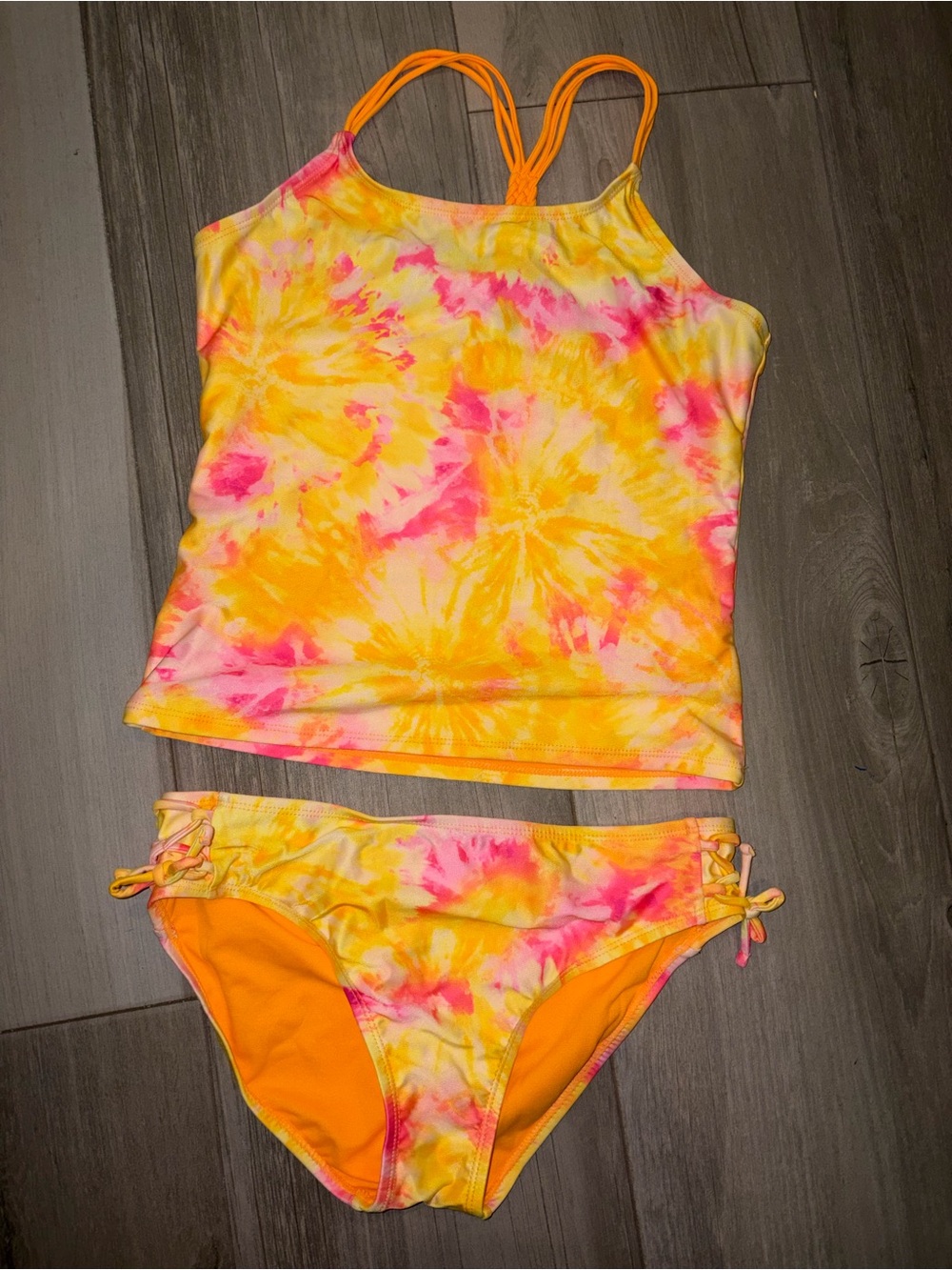Breaking Waves Yellow & Pink Tie-Dye Tankini Set Girls Size 16